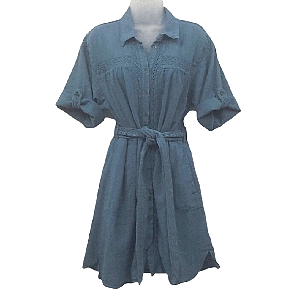 Anthropologie Rilke Lace Mini Shirtdress Crochet Detail Button Front w/ Pockets